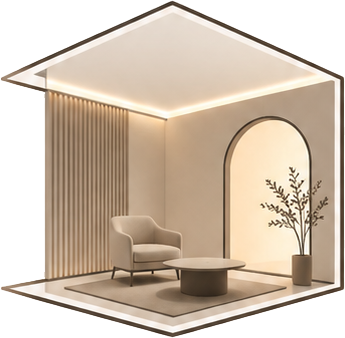 Maquete isométrica de um interior sensível